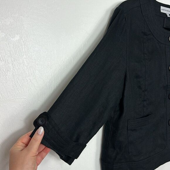 Marvin Richards Black Linen 3/4 Sleeve Button Front Jacket Size L - Picture 2 of 10